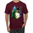 thumbnail image 1 of Earth Wolf Trees Mountains Nature Animal Lover Men's Graphic T-Shirt, Maroon, Large, 1 of 3