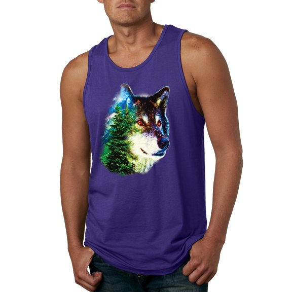 Earth Wolf Trees Mountains Nature Animal Lover Mens Graphic Tank Top, Purple, Medium