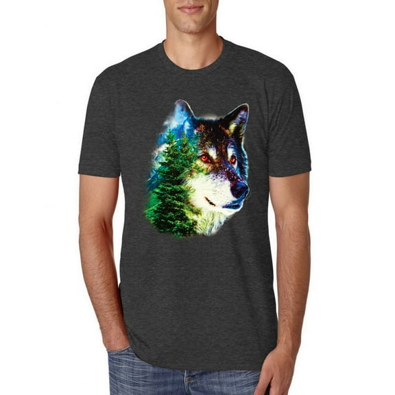 Earth Wolf Trees Mountains Nature Animal Lover Mens Premium Tri Blend T-Shirt, Vintage Black, Medium
