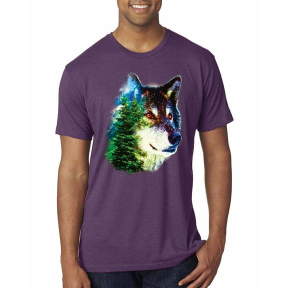 Earth Wolf Trees Mountains Nature Animal Lover Mens Premium Tri Blend T-Shirt, Vintage Purple, Small