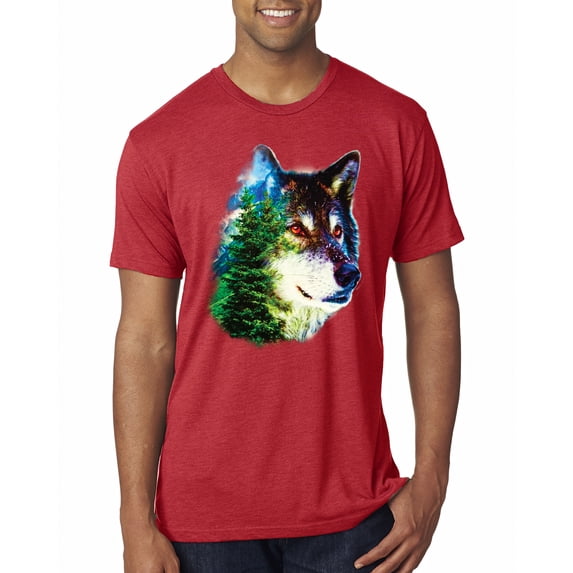 Earth Wolf Trees Mountains Nature Animal Lover Mens Premium Tri Blend T-Shirt, Vintage Red, 2XL
