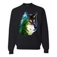 thumbnail image 1 of Earth Wolf Trees Mountains Nature Animal Lover Unisex Crewneck Graphic Sweatshirt, Black, Small, 1 of 3