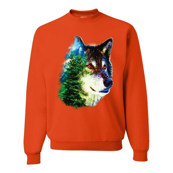 Earth Wolf Trees Mountains Nature Animal Lover Unisex Crewneck Graphic Sweatshirt, Orange, 2XL