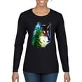 thumbnail image 1 of Earth Wolf Trees Mountains Nature Animal Lover Womens Graphic Long Sleeve T-Shirt, Black, Small, 1 of 3