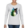 thumbnail image 1 of Earth Wolf Trees Mountains Nature Animal Lover Womens Graphic Long Sleeve T-Shirt, White, 2XL, 1 of 3