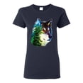 thumbnail image 1 of Earth Wolf Trees Mountains Nature Animal Lover Womens Graphic T-Shirt, Navy, Medium, 1 of 3