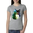 thumbnail image 1 of Earth Wolf Trees Mountains Nature Animal Lover Womens Slim Fit Junior Tee, Heather Grey, X-Large, 1 of 3