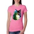thumbnail image 1 of Earth Wolf Trees Mountains Nature Animal Lover Womens Slim Fit Junior Tee, Hot Pink, Large, 1 of 3