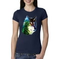 thumbnail image 1 of Earth Wolf Trees Mountains Nature Animal Lover Womens Slim Fit Junior Tee, Navy, Large, 1 of 3