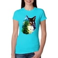 thumbnail image 1 of Earth Wolf Trees Mountains Nature Animal Lover Womens Slim Fit Junior Tee, Tahiti Blue, Small, 1 of 3