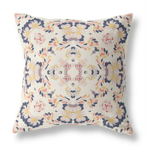 Earth and Heaven Indoor/Outdoor Fabric Pillow with Zip in Off White Blue 16x16