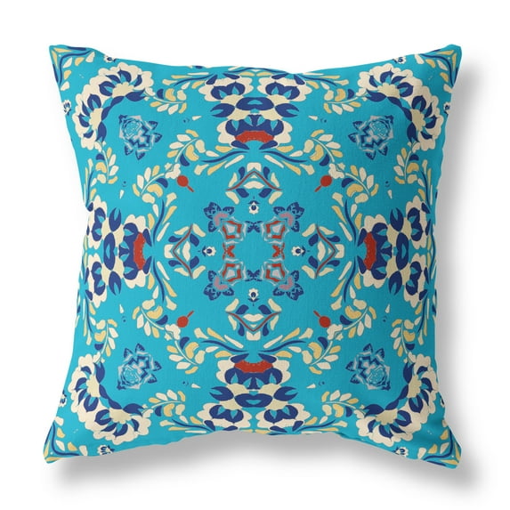Earth and Heaven Faux Suede Fabric Throw Pillow in Blue 20x20