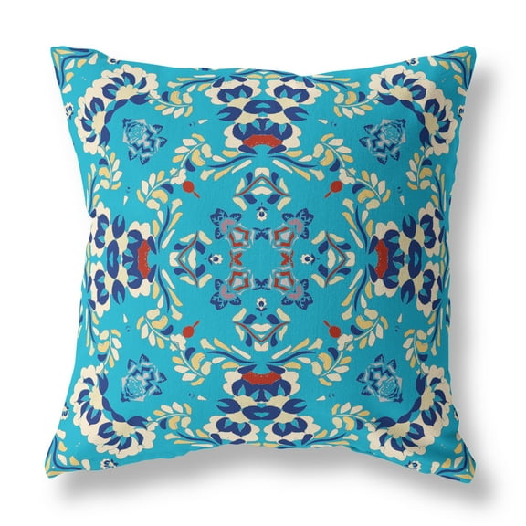 Earth and Heaven Faux Suede Fabric Throw Pillow in Blue 20x20