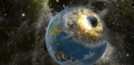 Earth being hit by a planet killing meteorite Canvas Art - Panoramic Images (24 x 12)