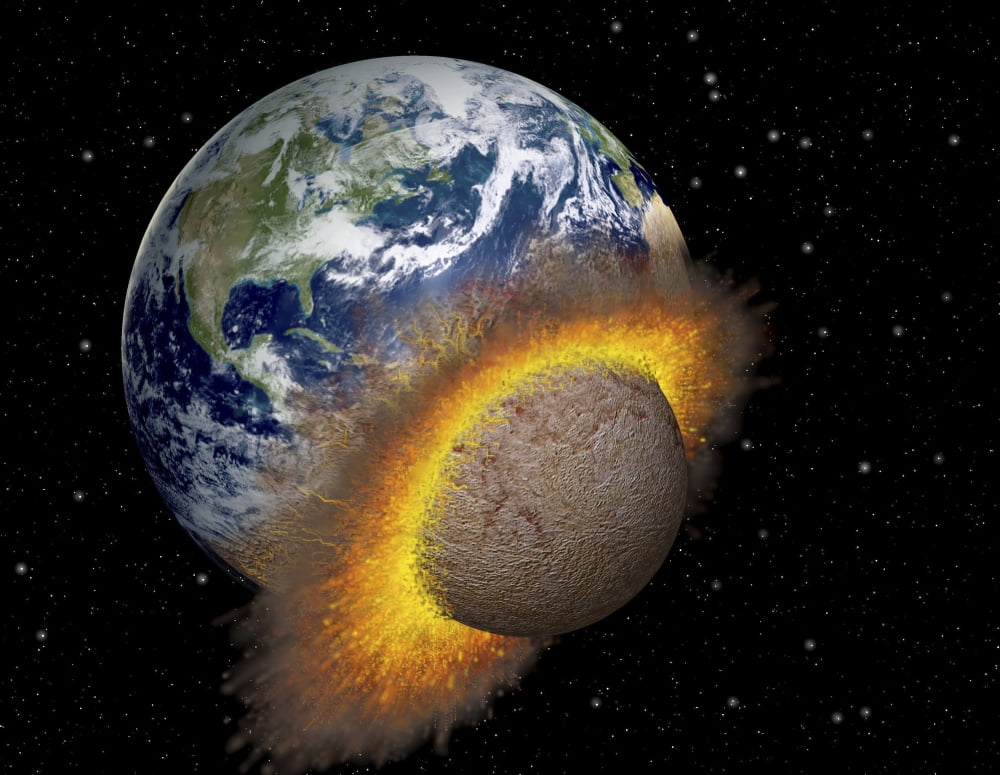 Earth colliding with a Mars-sized planet Canvas Art - Ron MillerStocktrek Images (17 x 13)