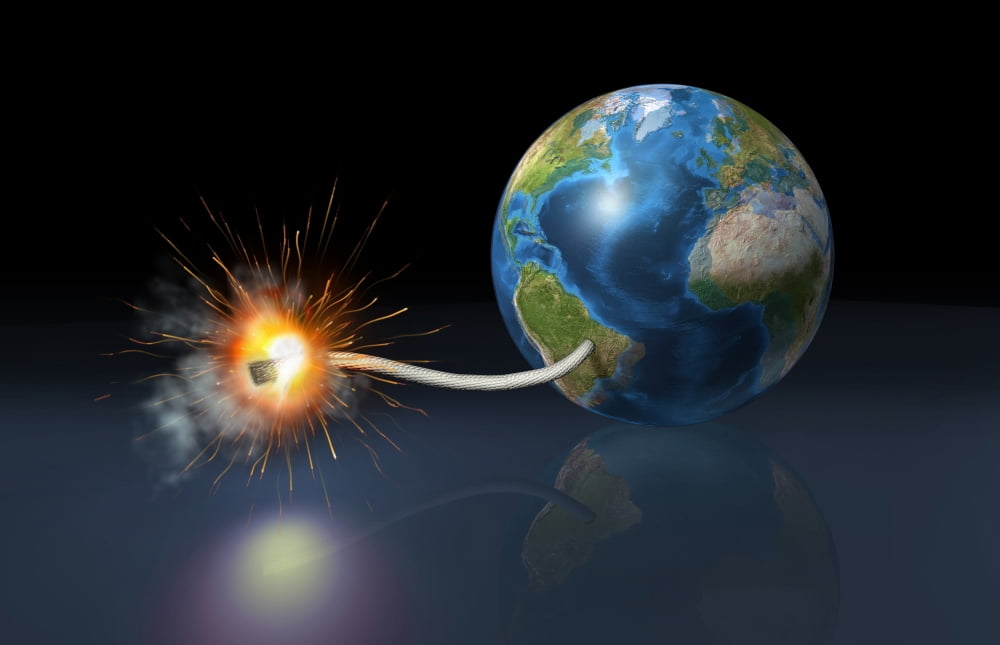 Earth globe with a fuse lighted up as a time bomb Canvas Art - Leonello CalvettiStocktrek Images (18 x 12)