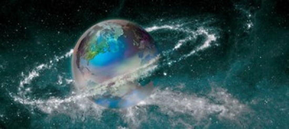 Earth in star field Canvas Art - Panoramic Images (15 x 7)