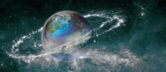 Earth in star field Canvas Art - Panoramic Images (30 x 14)