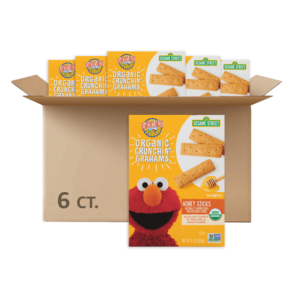 Earth's Best Honey Sticks Organic Crunchin' Grahams Baby Snack, 5.3 oz Box (6 Pack)