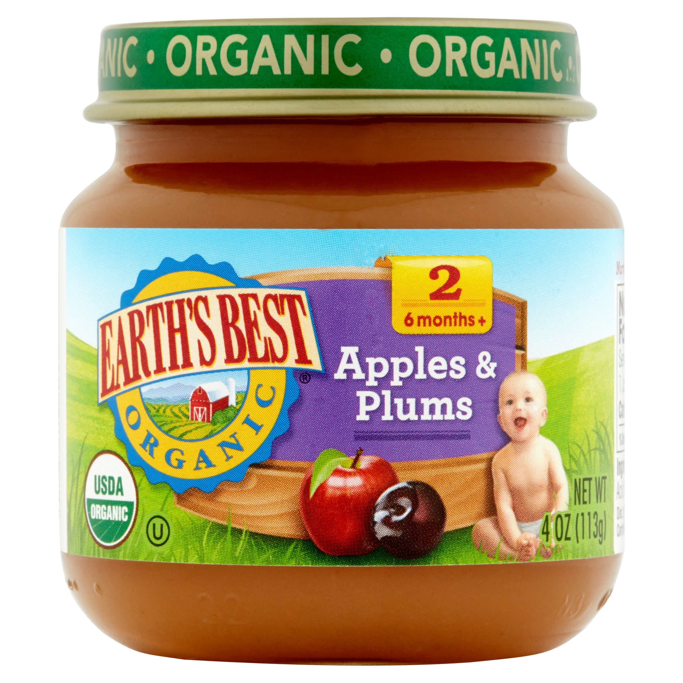 Earth's Best Organic Apples & Plums Baby Food Stage 2 6 months+, 4 oz