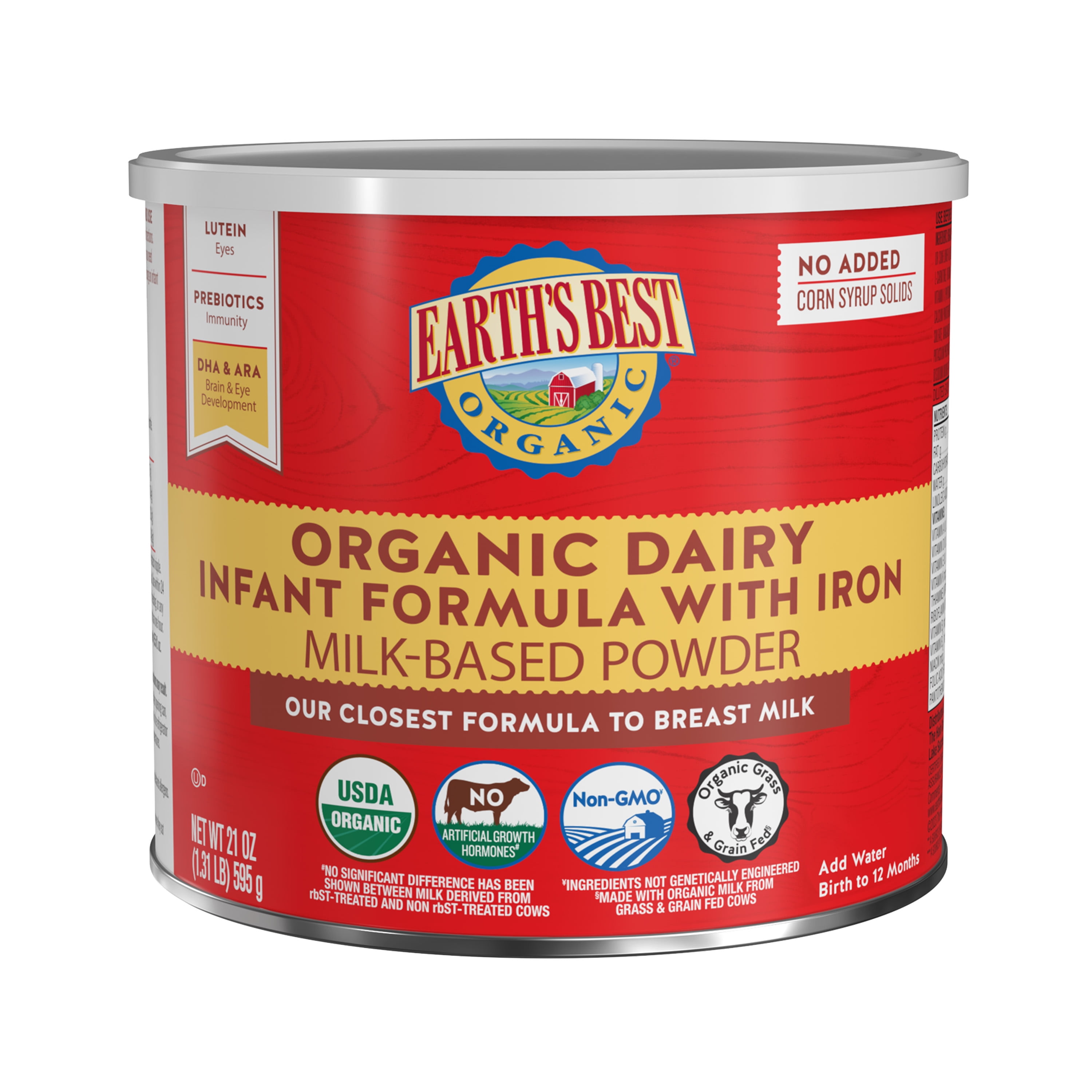 Earth's Best Organic Dairy Powder Baby Formula with Iron DHA & ARA, 21 oz Canister