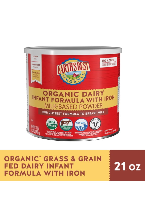 Organic Dairy Powder Baby Formula with Iron DHA & ARA, 21 oz Canister