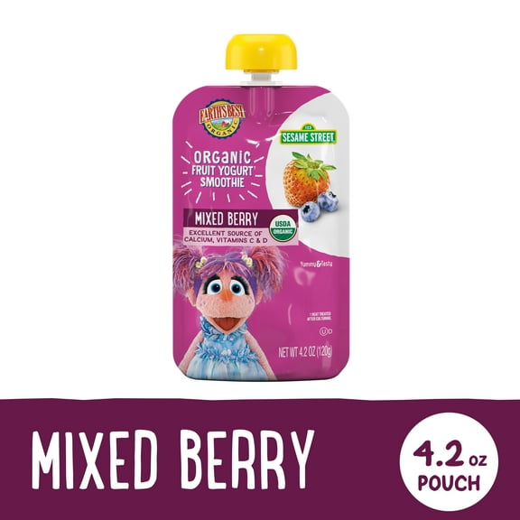Earth's Best Organic Fruit Yogurt Smoothie Toddler Food, Mixed Berry, 4.2 oz Pouch