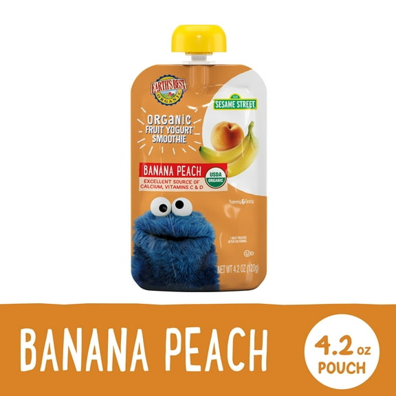 Earth's Best Organic Fruit Yogurt Smoothie Toddler Food, Peach Banana, 4.2 oz Pouch
