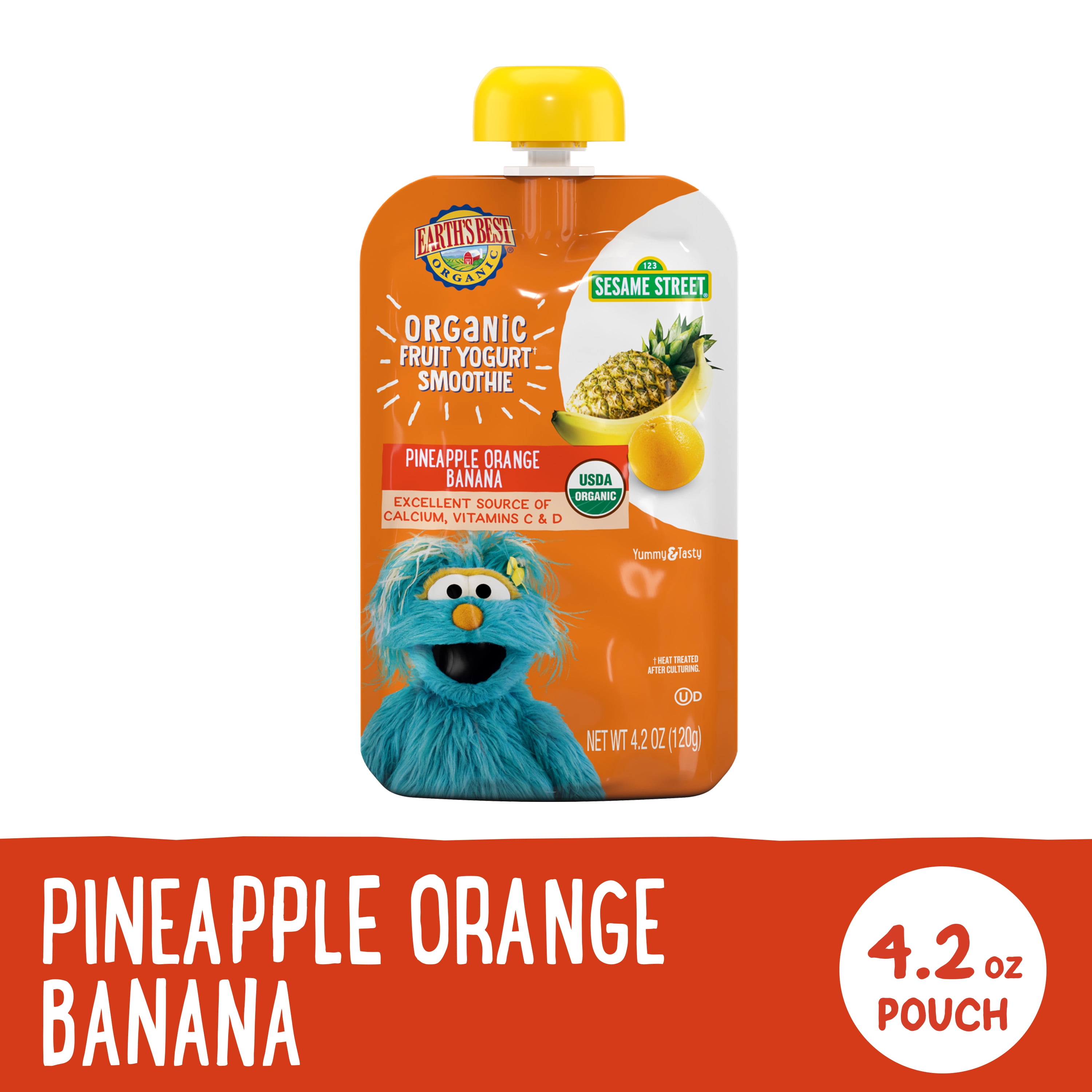 Earth's Best Organic Fruit Yogurt Smoothie Toddler Food, Pineapple Orange Banana, 4.2 oz Pouch