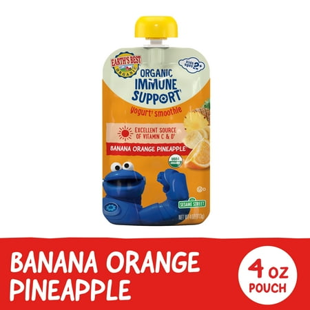 Earth's Best Organic Immune Support Toddler Food, Banana Orange Pineapple Smoothie, 4 oz Pouch