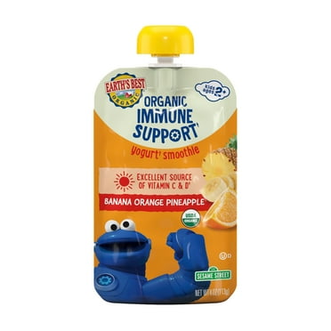 Earth's Best Organic Immune Support Toddler Food, Banana Orange Pineapple Smoothie, 4 oz Pouch