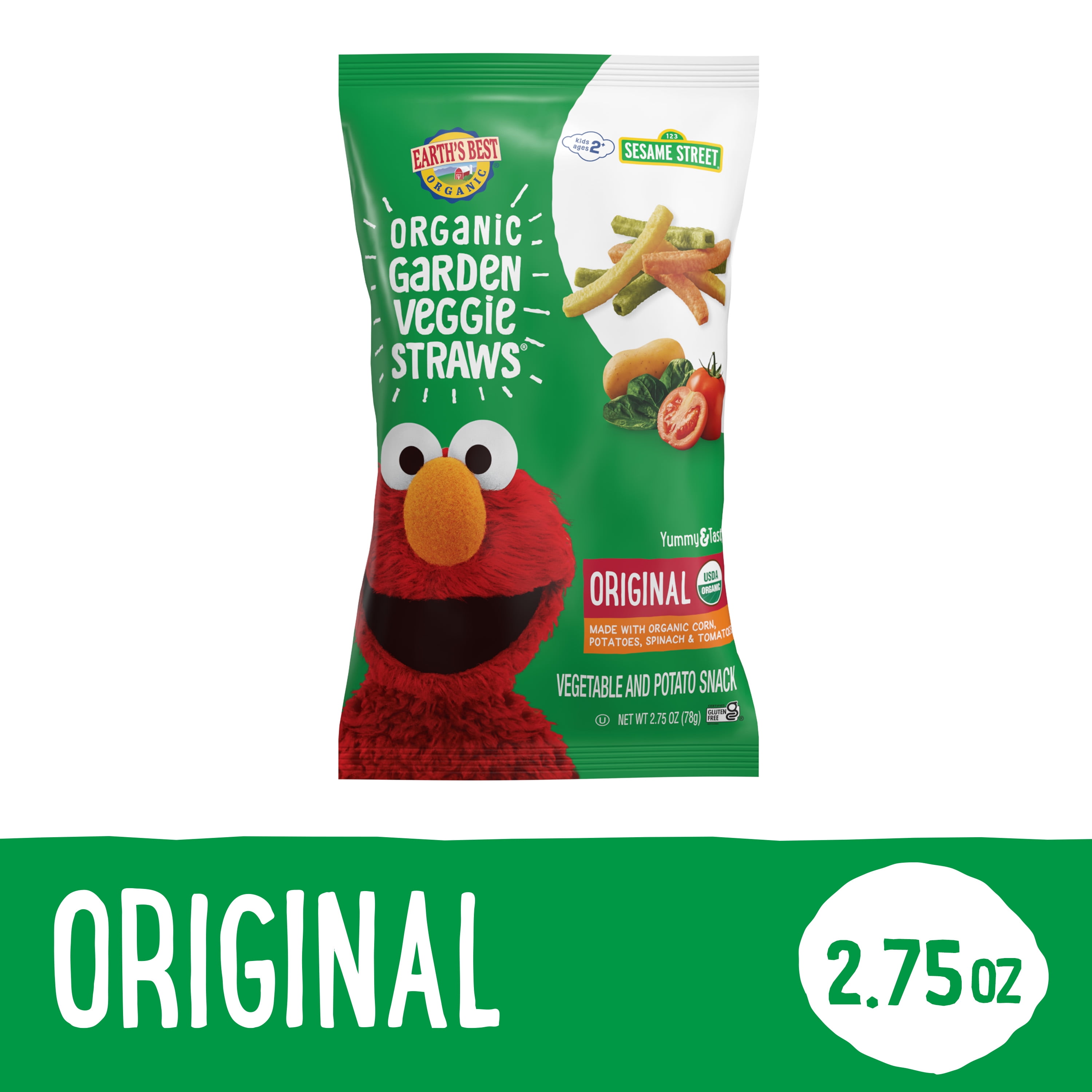 Earth's Best Organic Original Garden Veggie Straws Toddler Baby Snack, 2.75 oz Bag