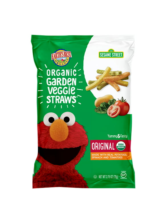 Earth's Best Organic Original Garden Veggie Straws Toddler Baby Snack, 2.75 oz Bag
