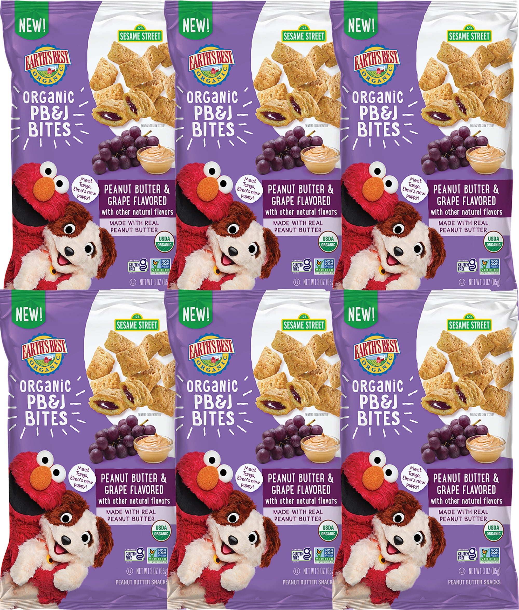 Earth's Best Organic Peanut Butter Grape PB&J Bites Baby Snack, 3 oz Bag (6 Pack)
