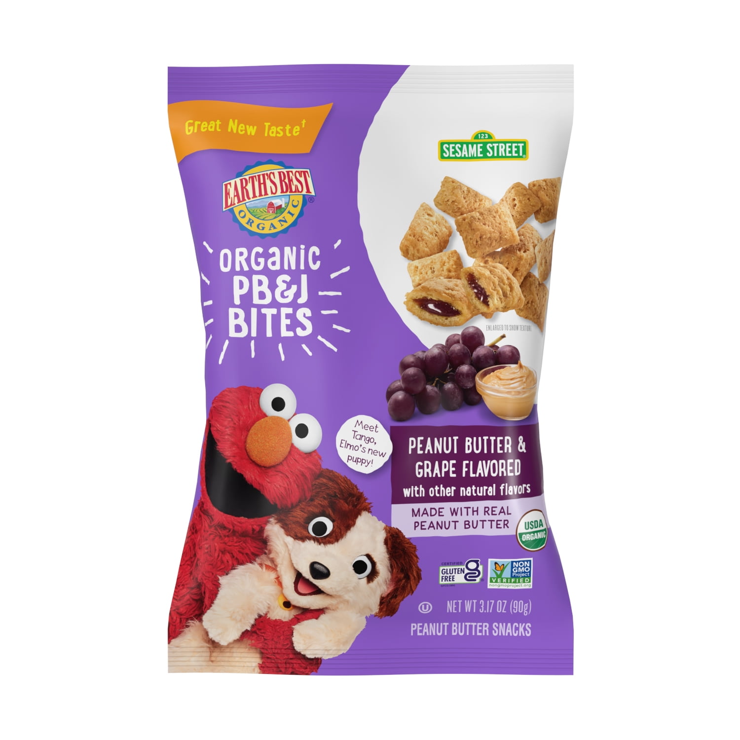 Earth's Best Earth's Best Organic Peanut Butter Grape PB&J Bites Toddler Baby Snack, 3.17 oz Bag