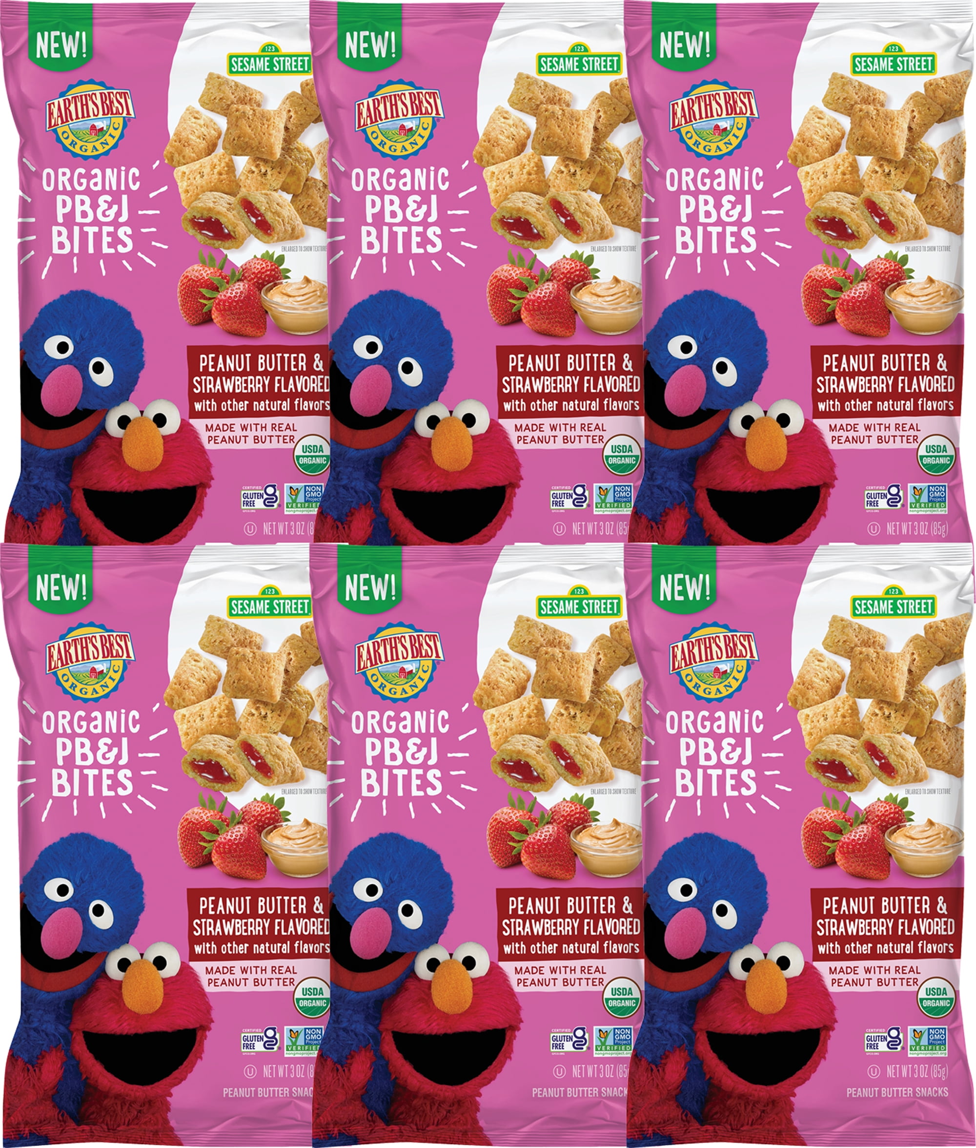 Earth's Best Organic Peanut Butter Strawberry PB&J Bites Baby Snack, 3 oz Bag (6 Pack)