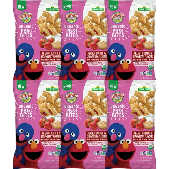 Earth's Best Organic Peanut Butter Strawberry PB&J Bites Baby Snack, 3 oz Bag (6 Pack)