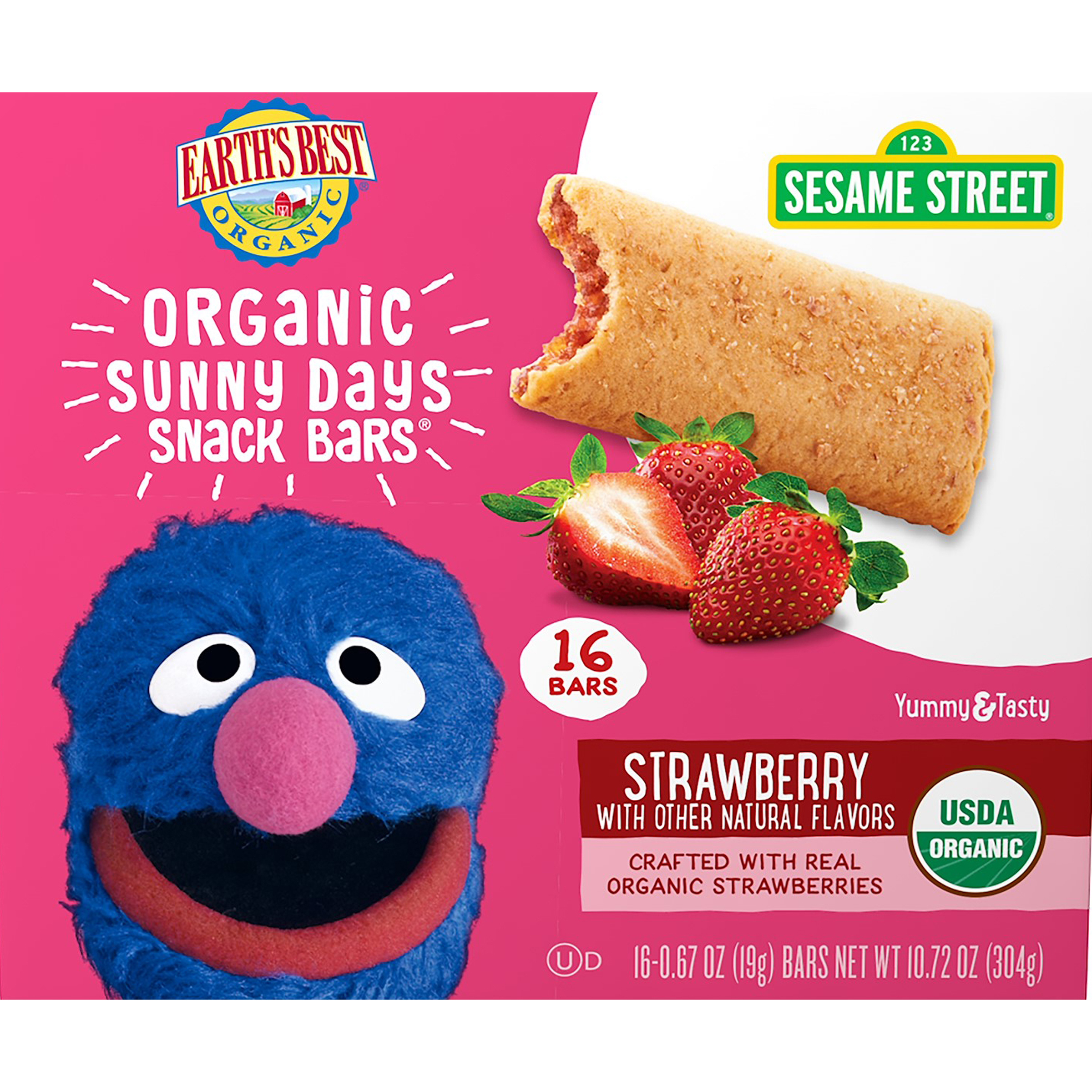 Earth's Best Organic Sesame Street Strawberry Sunny Days Snack Bars, 16 Count, 10.72 oz. Box - image 1 of 10