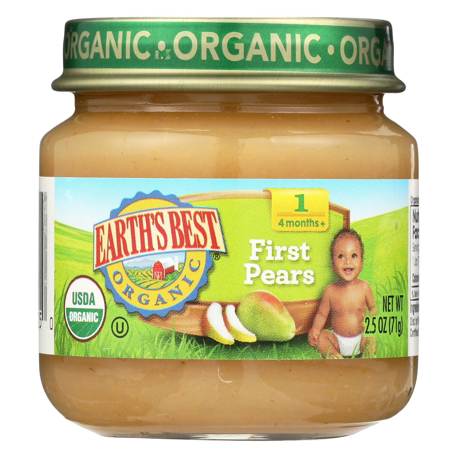 Earth's Best Organic Stage 1 Baby Food, Pears, 2.5 oz Jar