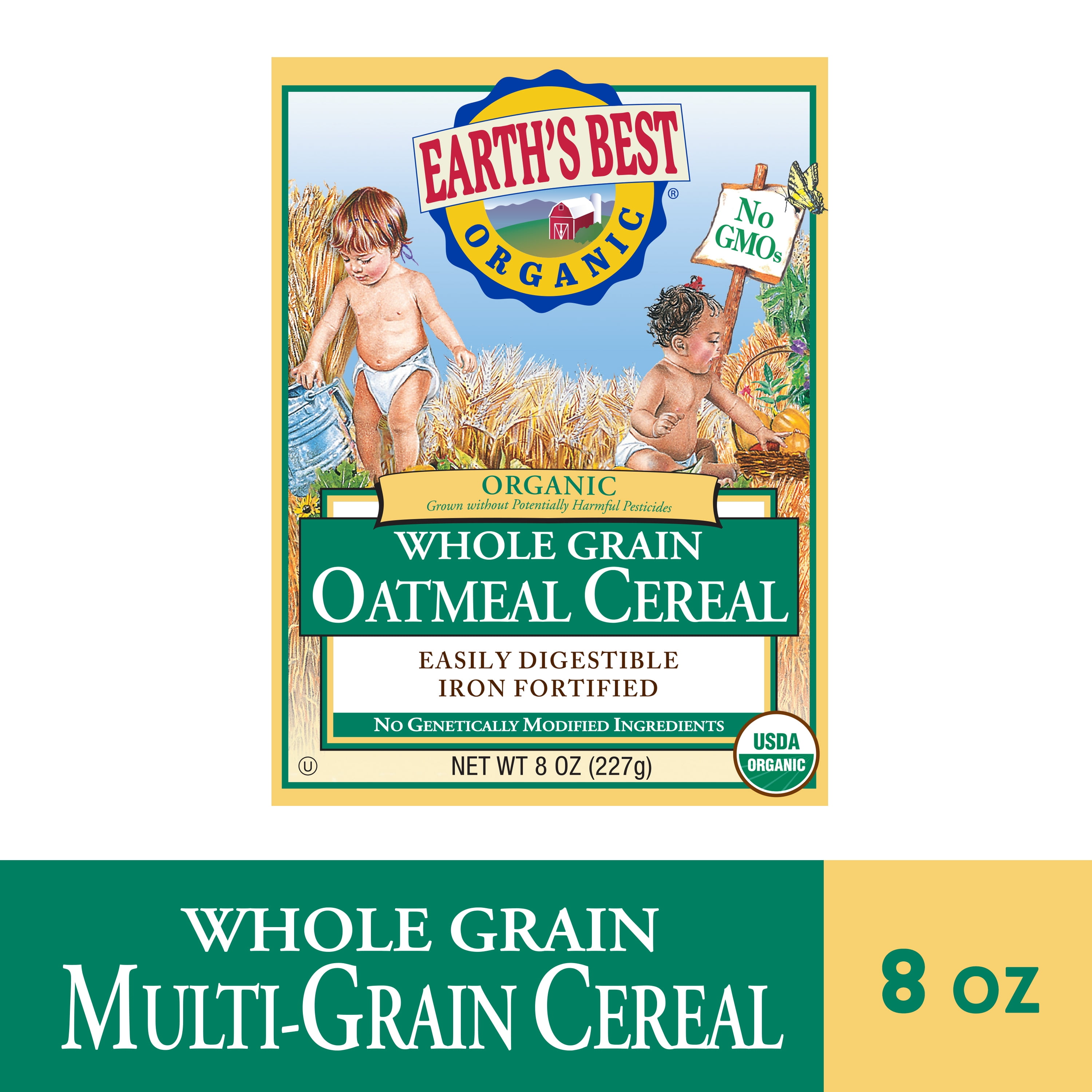 Earths Best Organic Whole Grain Oatmeal Infant Cereal, 8 oz Box