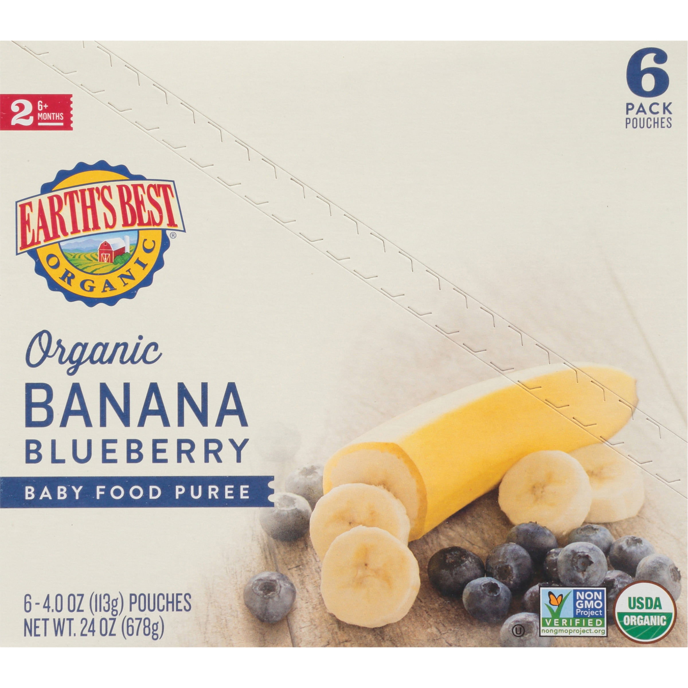 Earth's Best Organic Stage 2 Baby Food, Banana Blueberry, 4 oz Pouches