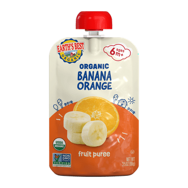 Earth's Best Organic Stage 2 Baby Food, Banana Orange Fruit Puree, 3.5 oz Pouch