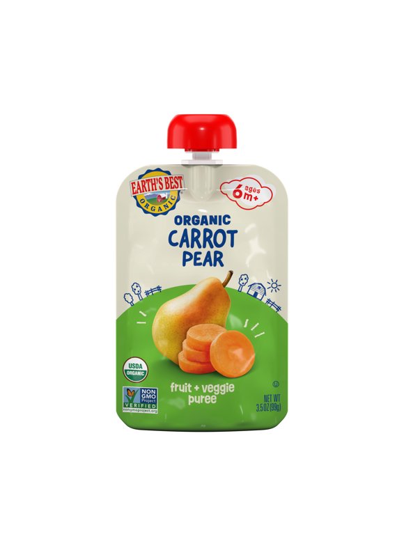 Earth's Best Organic Stage 2 Baby Food, Carrot Pear, 3.5 oz Pouch