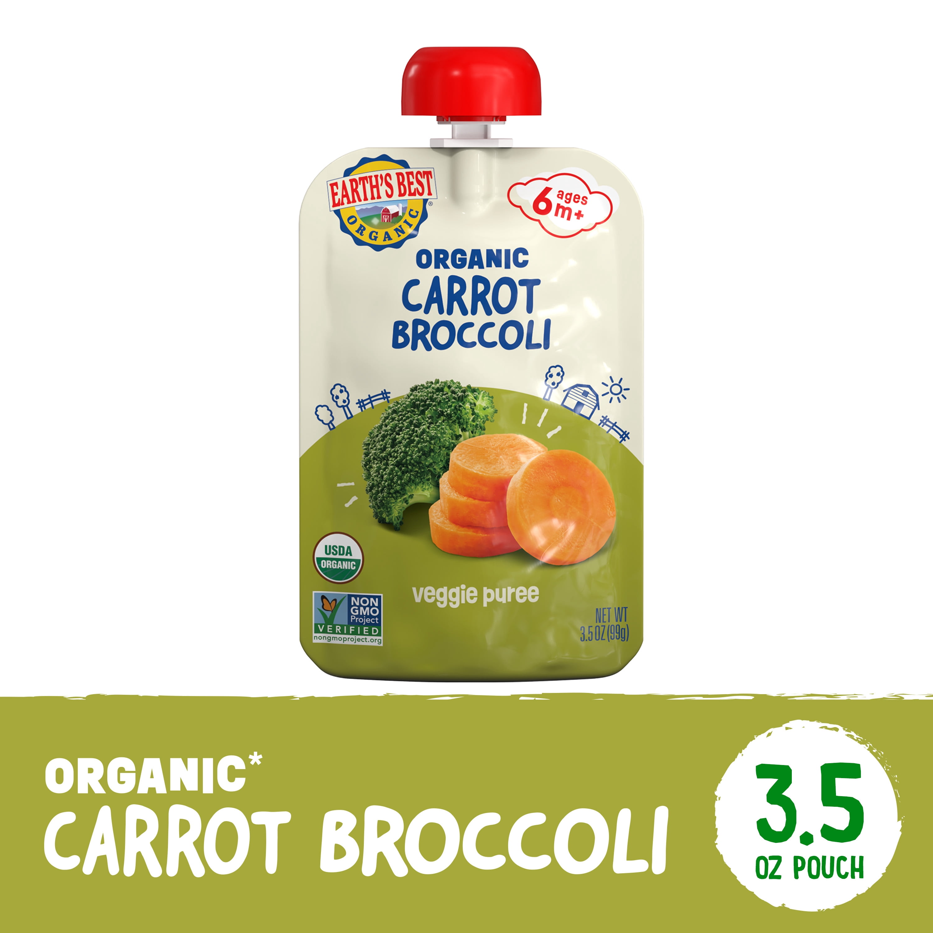 Earth's Best Organic Stage 2 Baby Food, Carrots Broccoli Veggie Puree, 3.5 oz Pouch