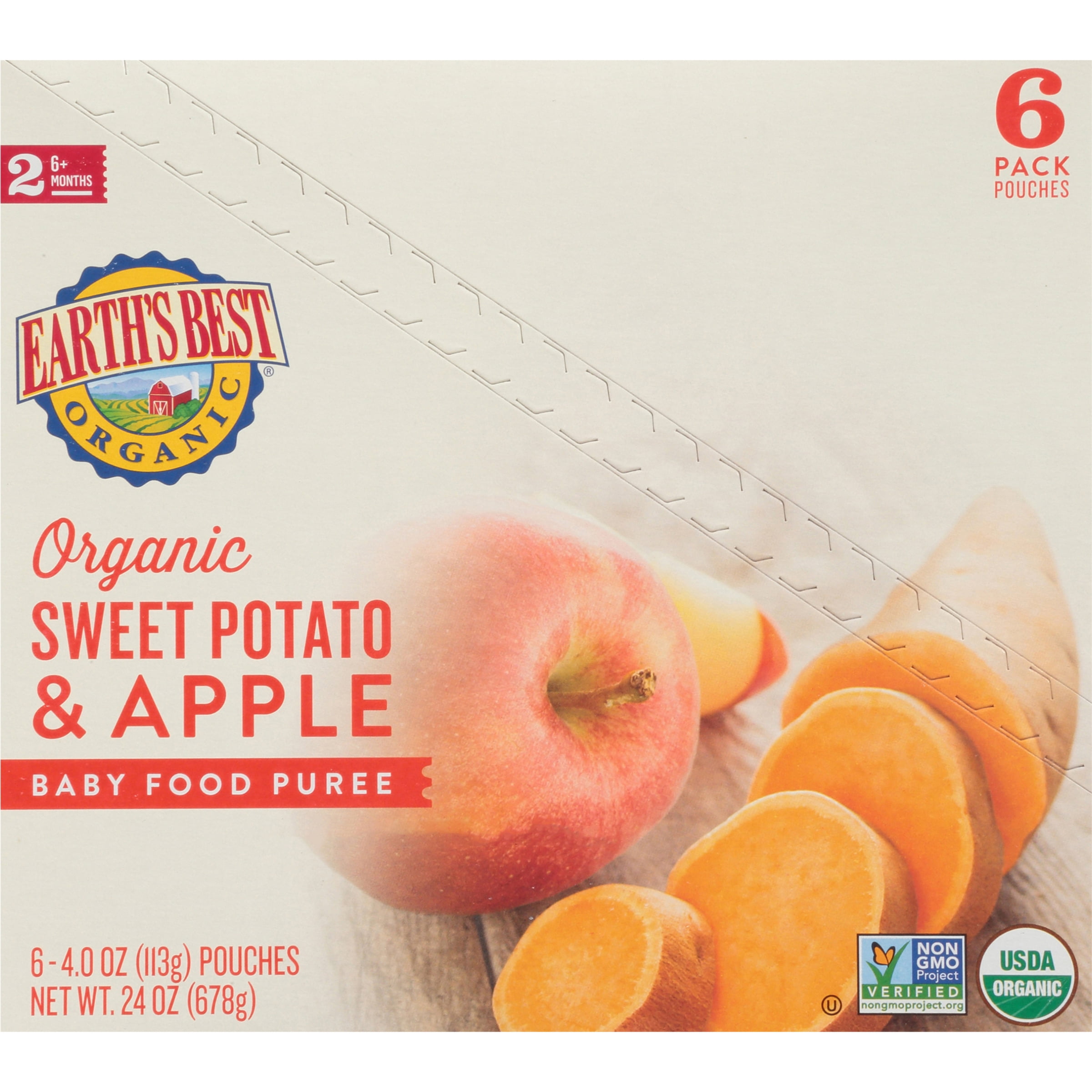 Earth's Best Organic Sweet Potato & Apple Baby Food Puree 6+ Months - 6 PK, 4.0 OZ