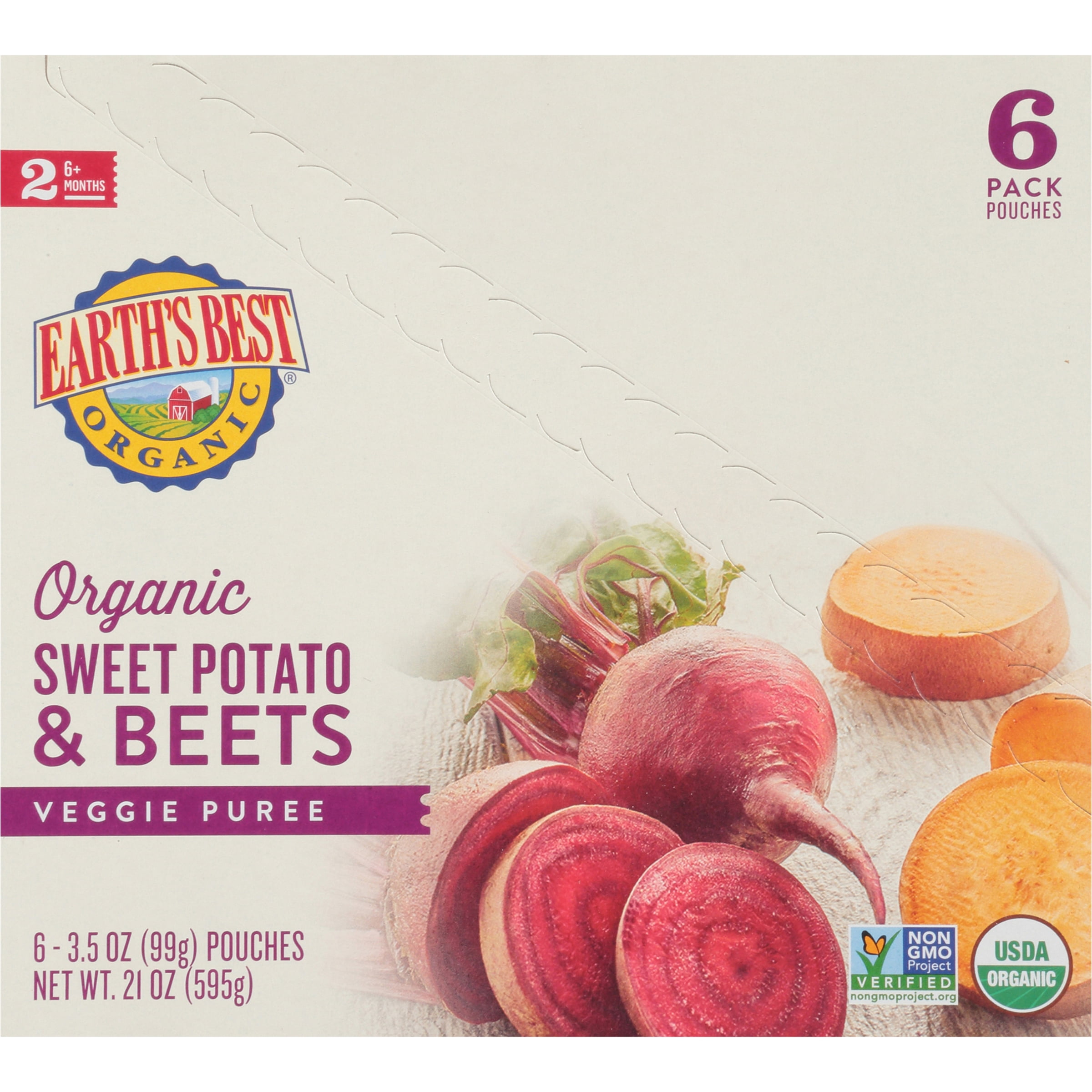 Earth's Best Organic Stage 2 Baby Food, Sweet Potato & Beets, 3.5 oz Pouches (6 Pack)