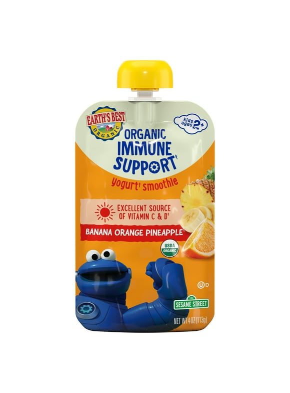 Earth's Best Organic Toddler Food, Banana Orange Pineapple Immune Benefit Yogurt Smoothie, 4 oz Pouch