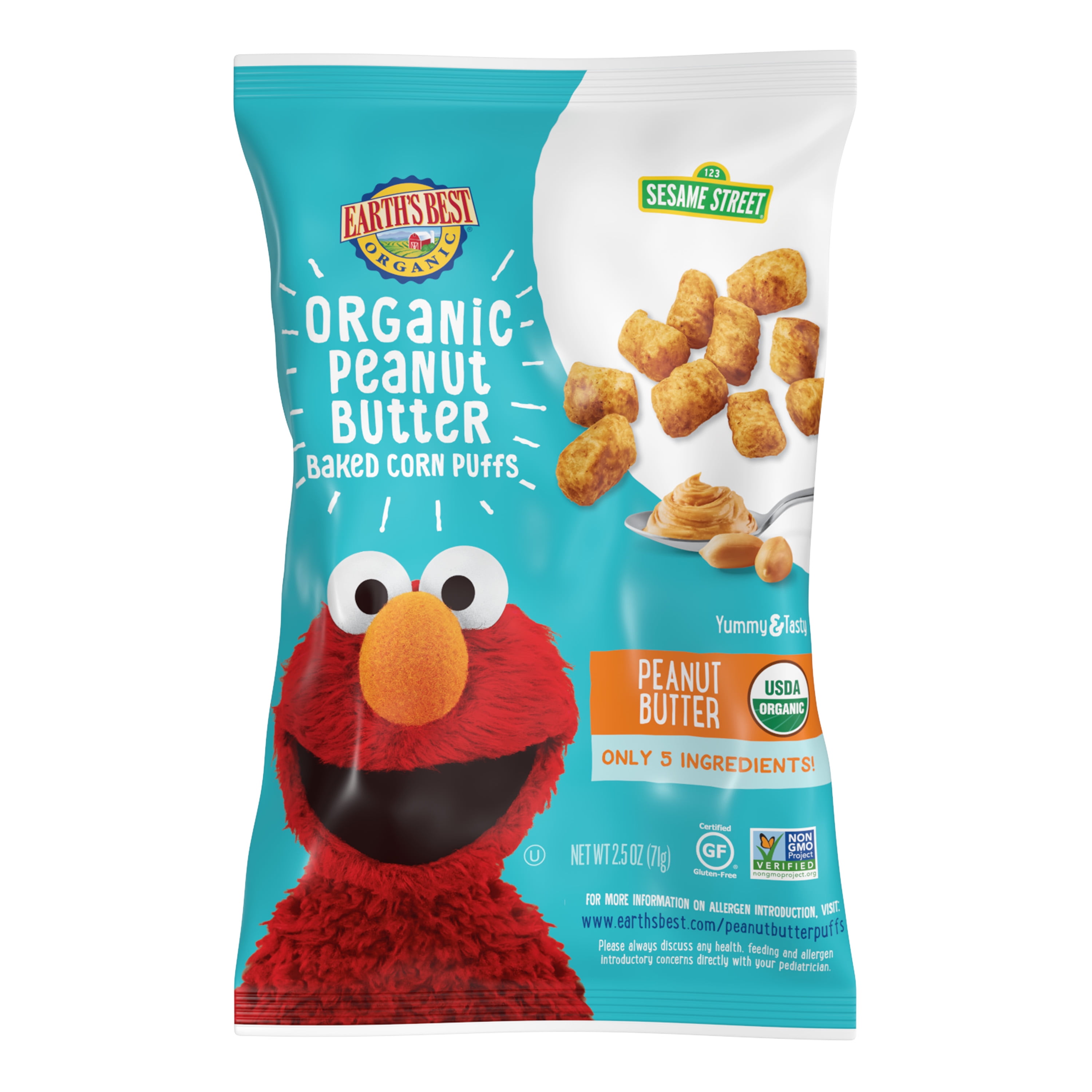 Earth's Best Organic Toddler Snacks, Peanut Butter Baked Corn Puffs, 2.5 oz Bag