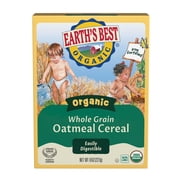 Earths Best Organic Whole Grain Oatmeal Baby Infant Cereal 4+ Months, Clean Label , Non-GMO, Iron Fortified, 8 oz Box