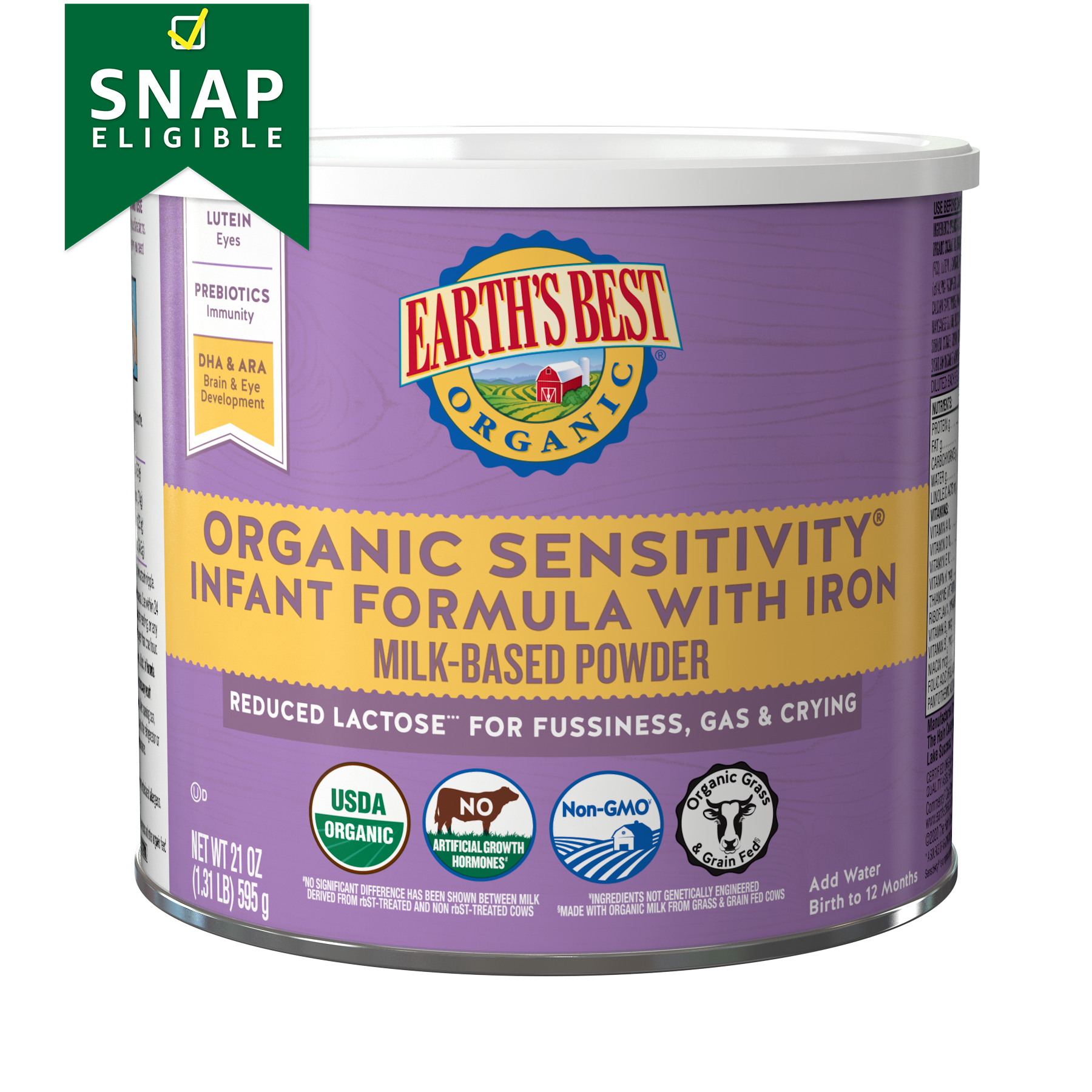 Earth's Best Sensitivity Organic Powder Baby Formula with Iron, 21 oz Canister - image 1 of 9